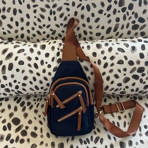 Mystique Boutique Navy and Tan Backpack